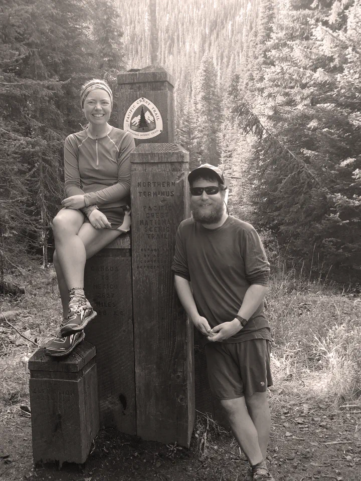 Andy Kipp at the northern terminus of the Pacific Crest Trail with his wife Laura